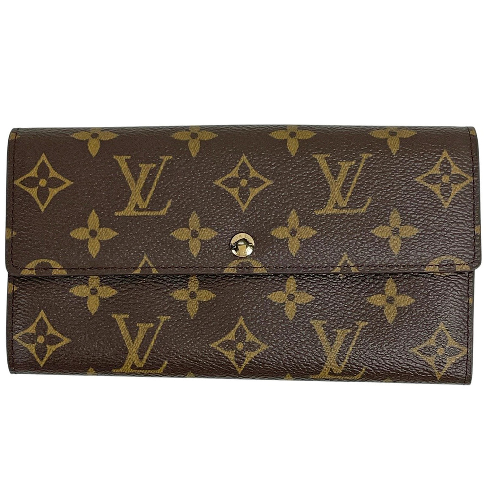 Louis Vuitton Pochette Porte Monnaie Credit Bi fold Long Wallet Monogram Brown